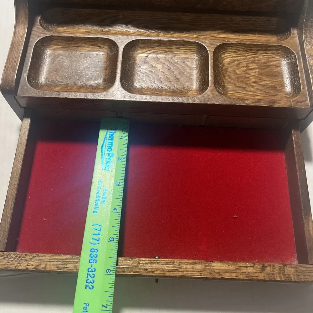 MidCentury Wooden Men's Valet Dresser Top Jewelry Organizer Red Velvet Lining